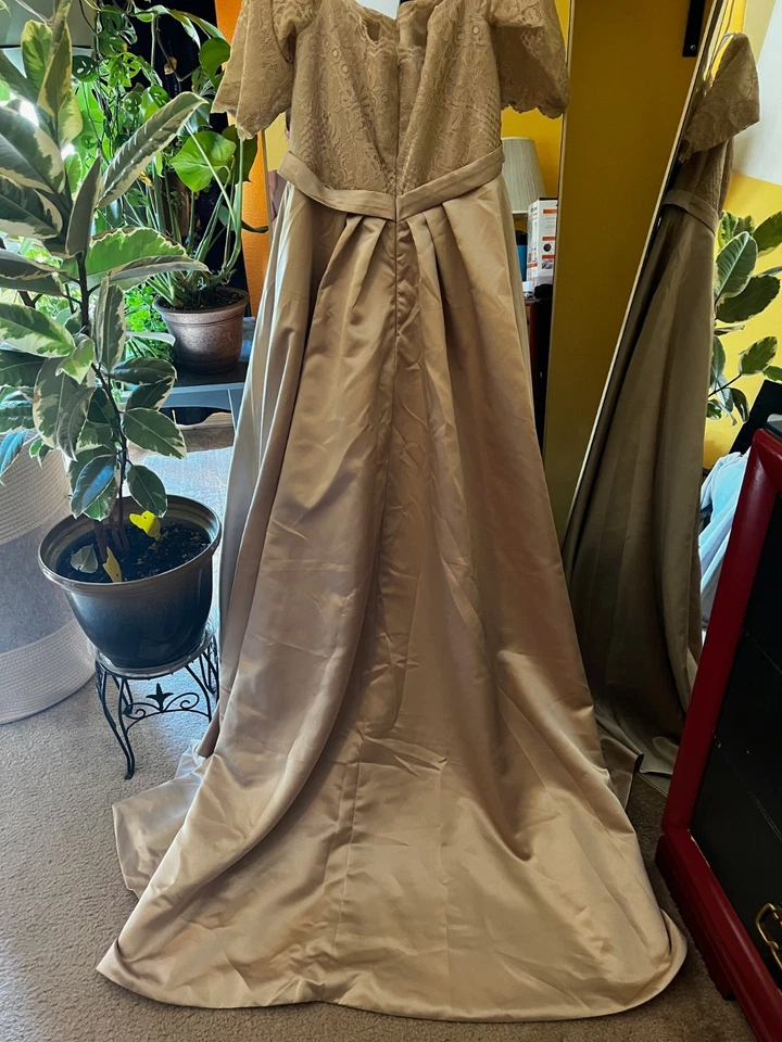 Champagne Lace & Satin Wedding Dress – Elegant A-Line Bridal Gown - Image 3 of 4