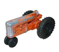 Hubley Jr Narrow Front Wheel Tractor ~ Orange Cast Metal Kiddie Toy 1960’s ~1