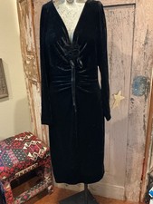 Vtg Y2K Velvet midi Dress Sz 10 Black Whimsgoth Fairy Grunge body con