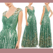 NWD 798 Mac Duggal 0 5223 Sequin Floral Embellished Gown Sage Green S1151