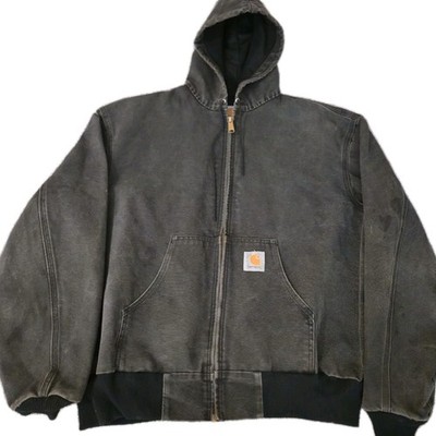 Vintage Carhartt Hoodie Jacket J03 BLK Distressed Faded Black Grunge Size XL