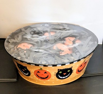 Vtg Hallmark Floating Jack-o'-lantern Candle Halloween Pumpkin Black Cat Tin Set