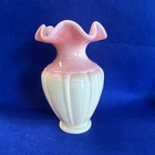Fenton Glass Vase Burmese Ruffled Top Glossy Finish 8 in Decorative