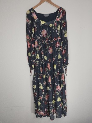 Anthropologie Dress Gray Evelin Maxi Peasant Boho Tiered Size M Womens