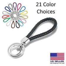 Men Womens Leather Woven Braided Loop Rope Keychain Car Keys Holder Double Rings