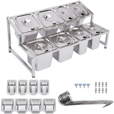 Expandable Spice Rack Stainless Steel Organizer Shelf with Pans Ladles Lids
