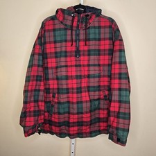 Vintage Gap Anorak Puffer Jacket Red Green Plaid 1/4 Zip Pullover Men's XL