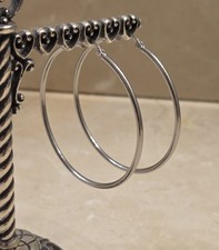 New 50mm Sterling Silver Tube Hoop Earrings 925