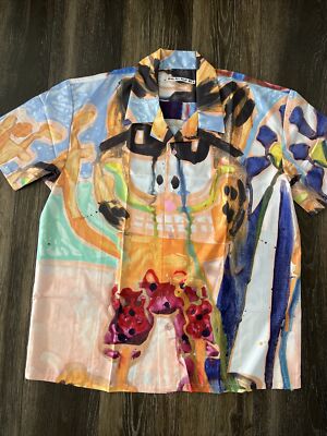 Katherine Bernhardt ￼Print All Over Me  + Garfield 90s Button Up  UniSex Size XL
