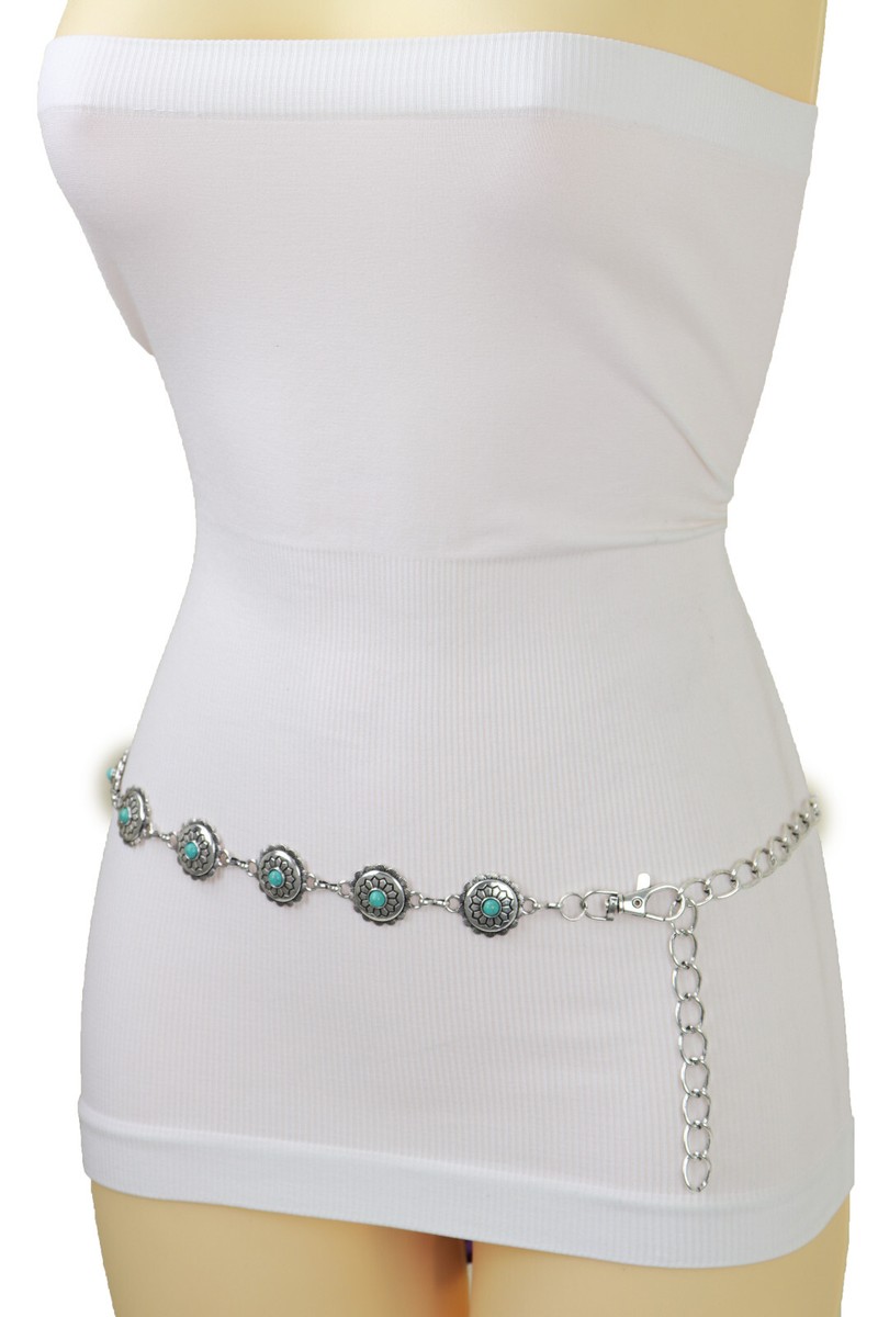 Women Belt Vintage Silver Metal Hip Waist Flower Waistband  display picture 1