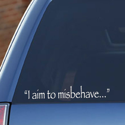 ''I Aim to Misbehave'' Serenity Firefly TWO 7'' White Vinyl Decals Nathan Fillion's