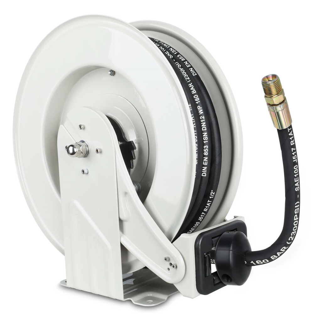 1/2" x 50' Oil Hose Reel Retractable 2300 PSI Spring Driven Steel