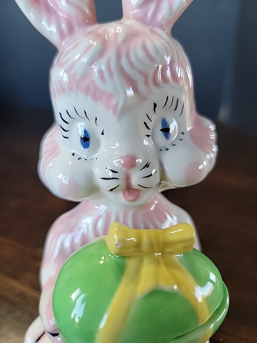Kitschy Weird funny pink Egg creepy Ceramic Figure Easter Bunny