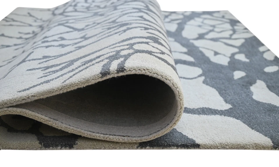 Tappeto In Lana A Mano 150x240 Argento Motivo Albero Moderno Soggiorno SH202 - Immagine 2 di 4