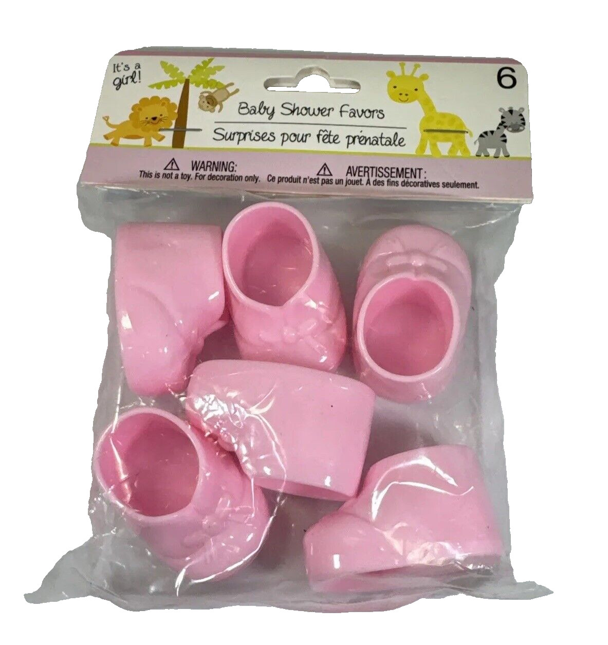 Baby Shower Gender Reveal for Girl Package of 6 Pink Plastic Booties Shoes