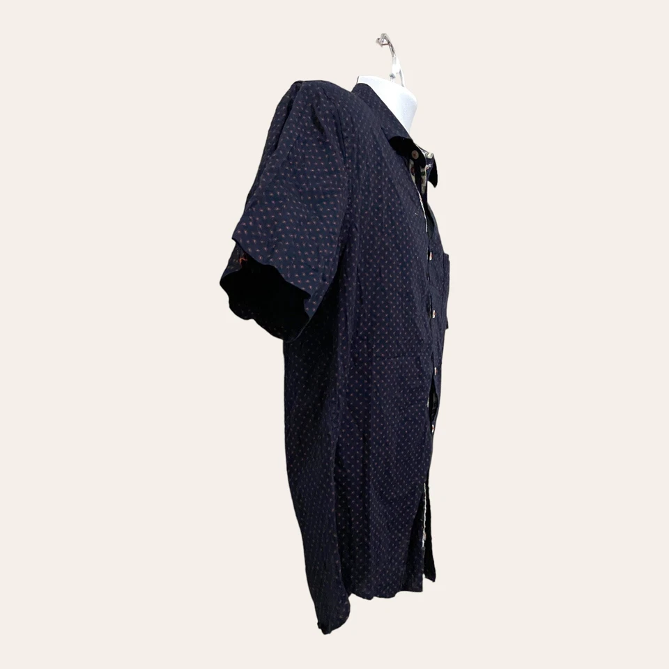 Filter Mens Casual Button Front Shirt L Slim Fit Polka Dot Navy Blue Contrast - Image 3 of 4