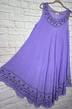 1X/2X/3X OS Rich Purple Black Embroidered Gauze Beach Dress Cover-up 50 