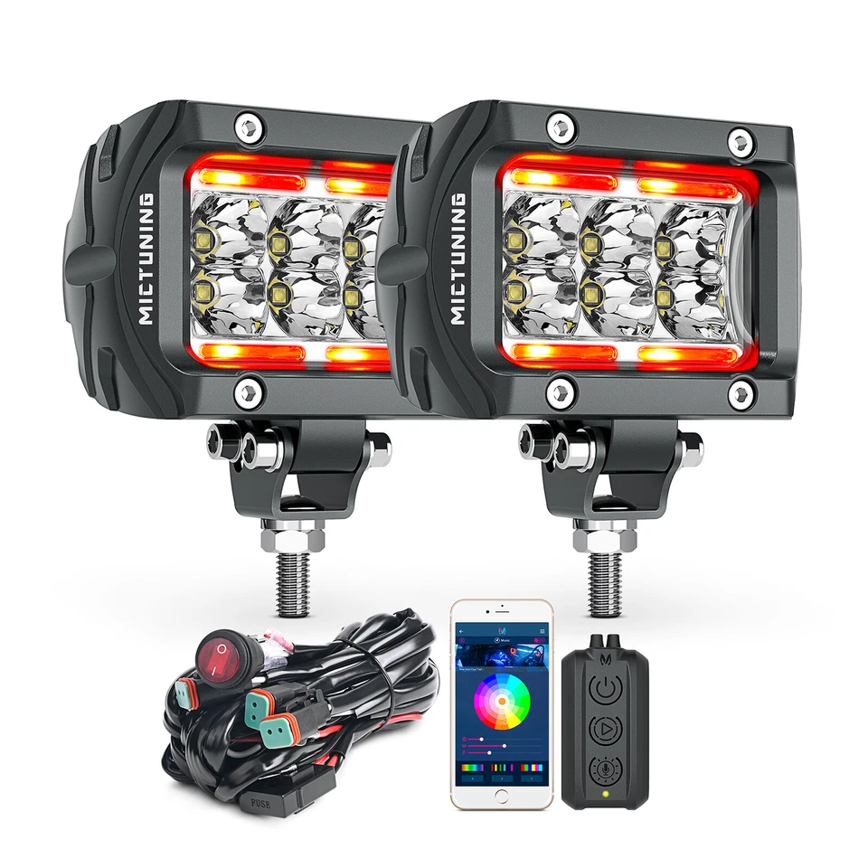 MICTUNING 2x 4" K1 RGBW Luces de Trabajo LED - 18W para Jeep/UTV Kit de Iluminación Todoterreno Foto 3 de 4