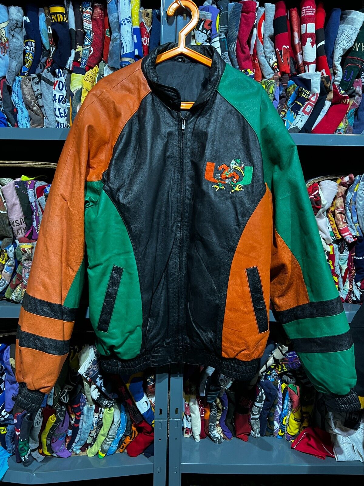 Miami Varsity Jacket Green / Orange