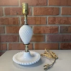 Vintage White Milk Glass Hobnail End Table or Desk Lamp No Shade