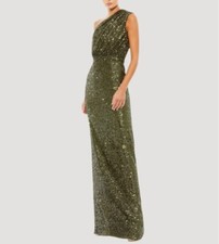 New Mac Duggal Sequin Ruched One-Shoulder Gown Olive Green Size 4