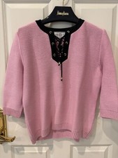 St. John Sport By Marie Gray Womens Lace-Up V-Neck Sweater Pink Sz Small