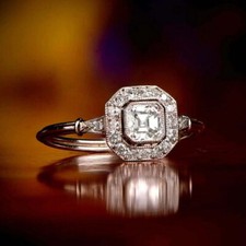 1.50Ct White Ascher Cut CZ Vintage Style Engagement Wedding Ring In 925 Silver