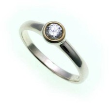 Ladies Ring Real Silver 925 With 1 Zirconia Gold Plated. Sterling Silver Quality