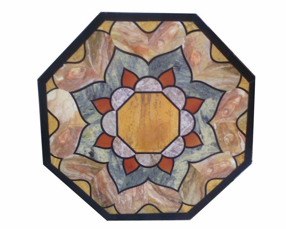 24-inch handcrafted marble inlay coffee table with semi-precious stones for elegant home decor