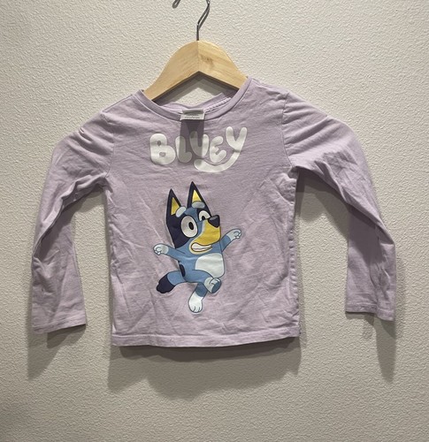 LOT Of 2 Girls SZ 5 Long Sleeve Tees JOHN DEERE Gray Horse Flowers BLUEY purple - Picture 2 of 12