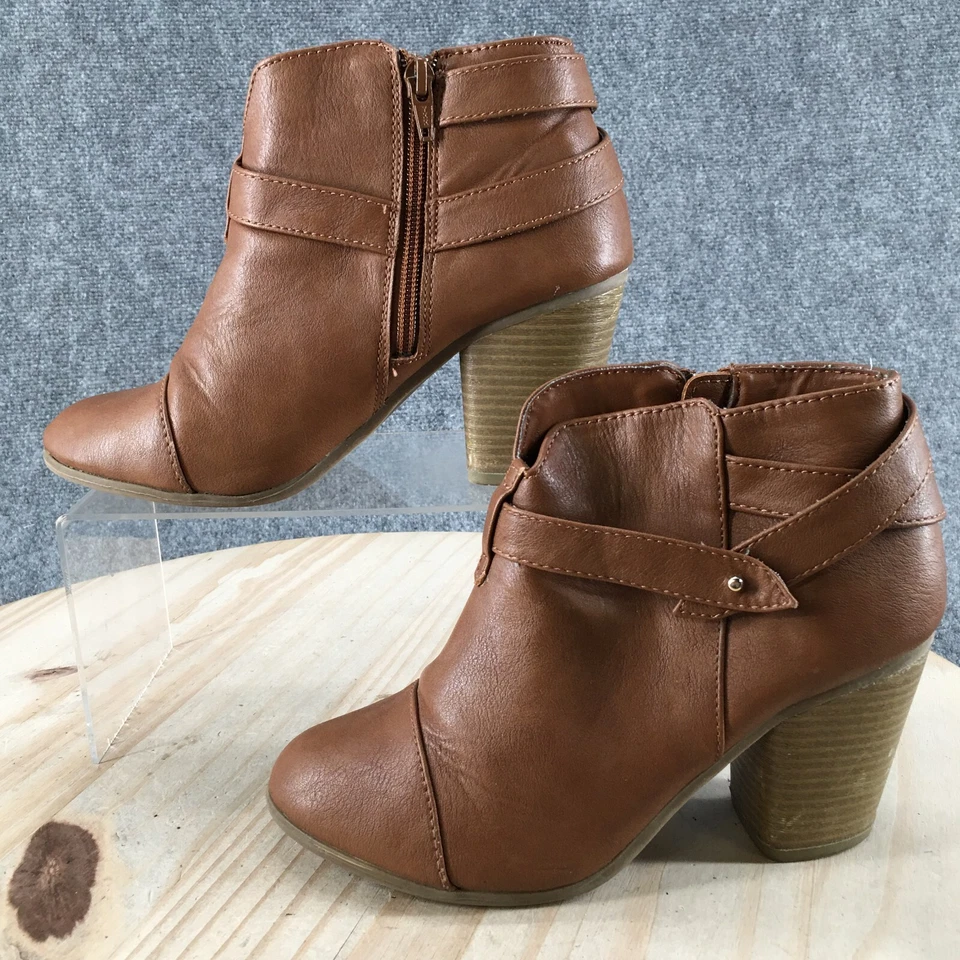 Lc Lauren Conrad Boots Womens 8 M Ankle Booties Block Heels Brown Faux Leather - Image 2 of 4