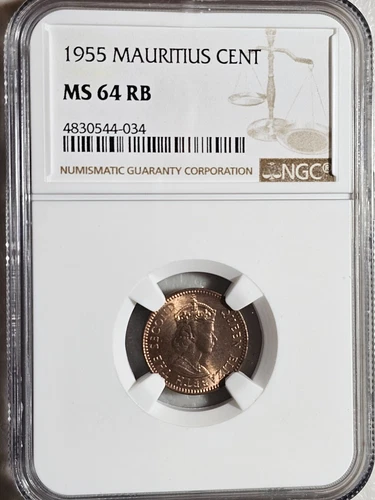 Mauritius 1 Cent 1955 NGC MS 64 RB