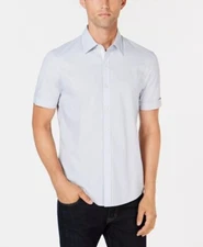 Michael Kors Men's Solid Stretch Button-Front Shirt - Ice Blue Small