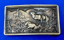 1977 Moose And Fallen Elk Vintage Hunting Theme Bergamot Belt Buckle