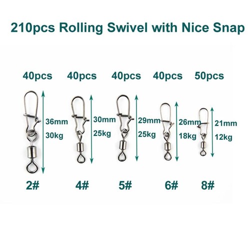 Fishing Swivels Snaps Kit Rolling Barrel Swivel Lure Connector Tackle Box 1#-10# - Picture 36 of 48