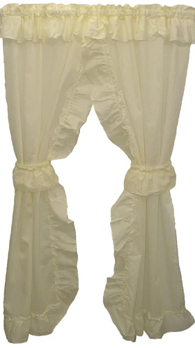USA MADE Stacey Priscilla Ice Cream 84" Long Ruffled Attached Valance w Tiebacks