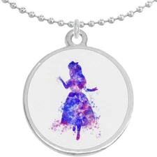 Alice in Wonderland Watercolor Round Pendant Necklace Beautiful Fashion Jewelry