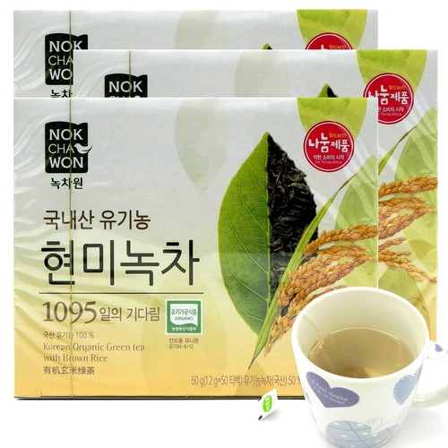 NOKCHAWON Korean Organic Green Tea with Brown rice 150 Tea bags (50 Tea