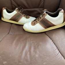 Foot Joy FJ Contour Casual Brown White Spike-less Mens SZ 9 Med Nice Preowned