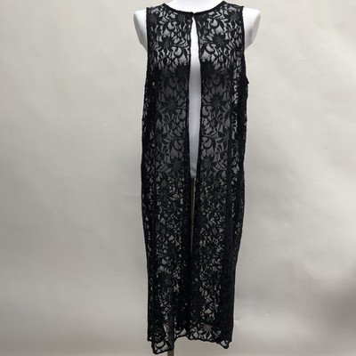 J M Studio by John Meyer Women's Large Black Lace Sheer Long Duster Egypt Floral