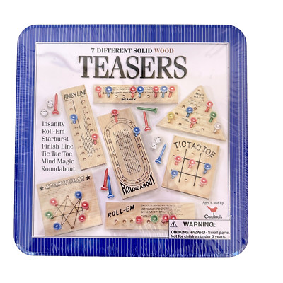 Cardinal TEASERS 7 Different Solid Wood Teasers Game Tin Gift NEW Sealed