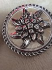 Vintage Silver-tone Enamel Scarf Clip Western Germany 1.5"D Edelweiss Flower — photo 2