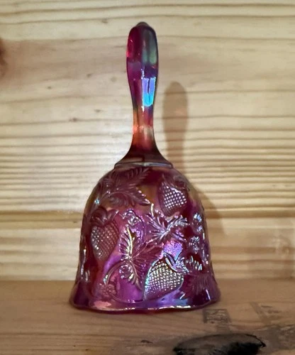 Vintage Fenton Carnival Glass Amethyst  Iridescent, Strawberry Design Bell.