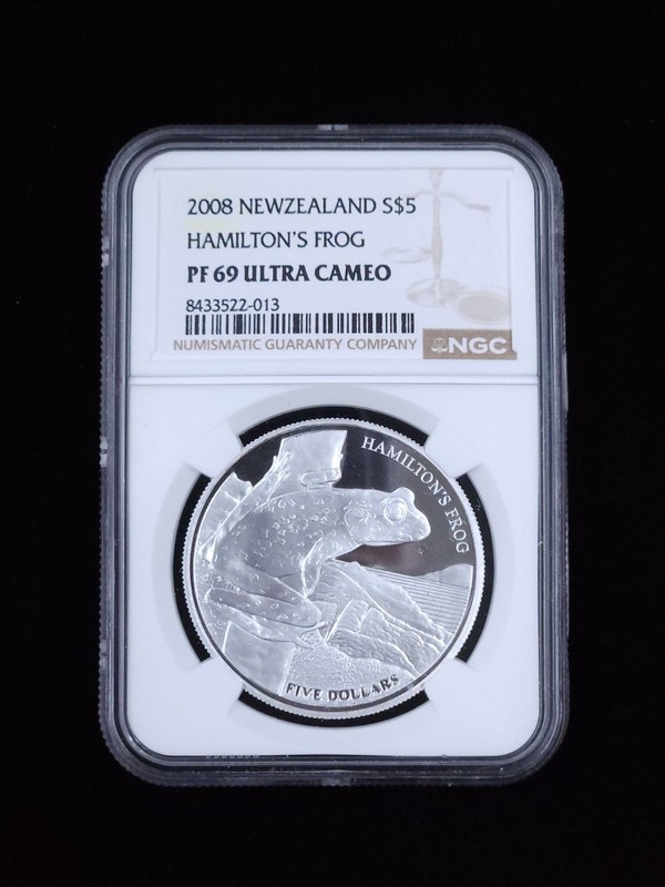 2008 New Zealand Silver 5 Dollars Hamilton's Frog NGC PF 69 Ultra Cameo