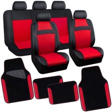 CAR PASS 3D Air Mesh Leather Car Seat Cover Full Sets 4Pcs Black and Red