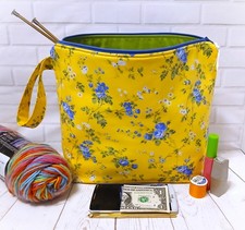 Knitting Crochet Project Bag Yarn Storage Travel Floral Wristlet Tote Handmade