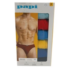 NEW Papi Mens 6-Pack Premium Cotton Low-Rise Briefs Multi-Color Size Large 36-38