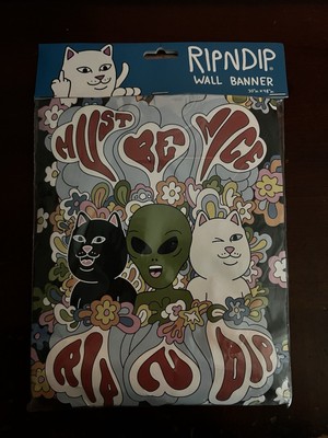 RIPNDIP  Must Be Nice   WALL BANNER - 30 x 48  Cat Flower NEW