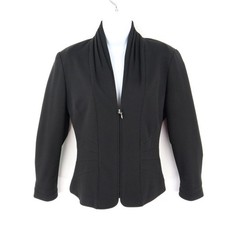 Coldwater Creek Full Zip Blazer Jacket Womens 4 Black Stretch Poly Shoulder Pad