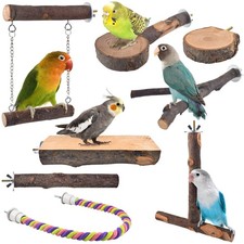 Bird Perches, 8pcs Natural Wood Parrot Perch Stand Chewing Toys Cage Accessor...